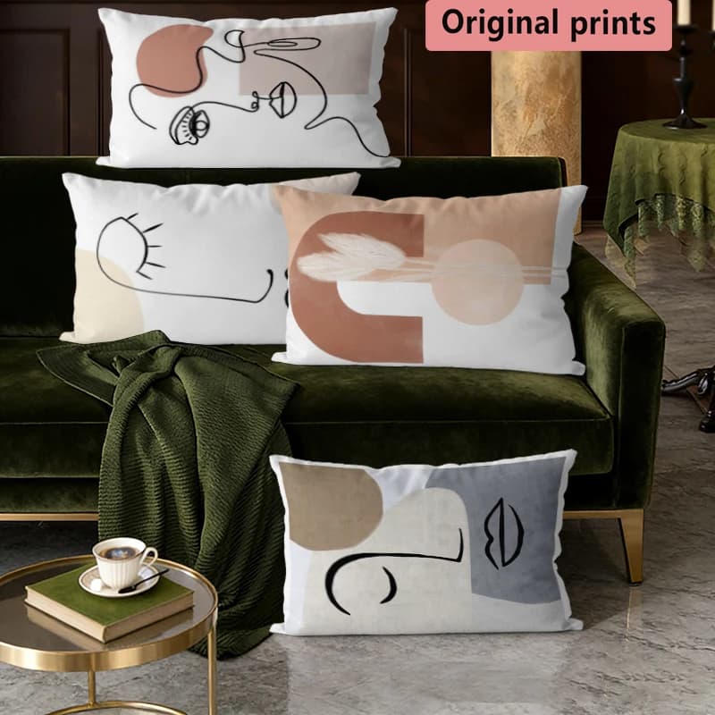 Abstract Line Art Boho Pillow Covers Suitable For Sofa Bedroom Car Pillow Cover Cushion Rectangular Back Cushion