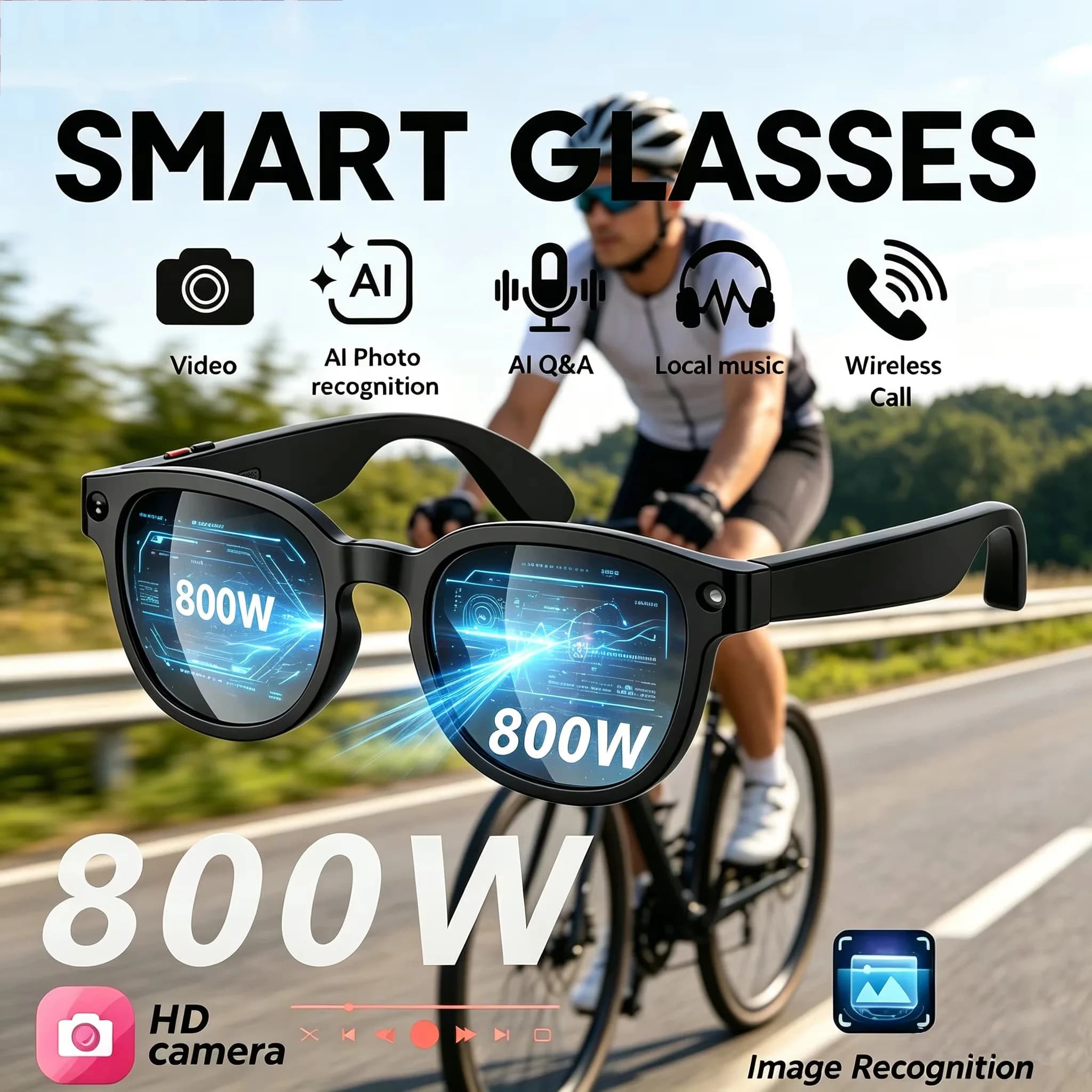Lenovo 8MP HD Smart AI Glasses 4K Shooting Camera Photo Video Voice Call Translation Waterproof Bluetooth AI Motorcycle Glasses