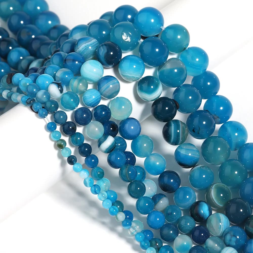 Perline rotonde di agate a strisce blu naturali Filo da 15 "per gioielli di moda fatti a mano che realizzano accessori per braccialetti fai da te 4/6/8/10/12/14mm