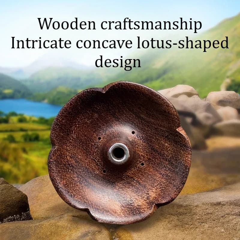 Porta Incenso in Legno di Teak a Parete Spessa, Bruciatore di Incenso Artigianale per Casa e Ufficio, Fiori di Loto, Grande Apertura 5mm