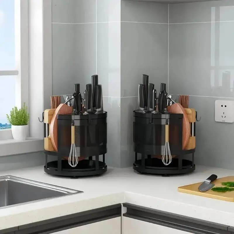 Household Kitchen Knife Holder Multi Functional Rotatable Chopstick Storage Rack Drain Box