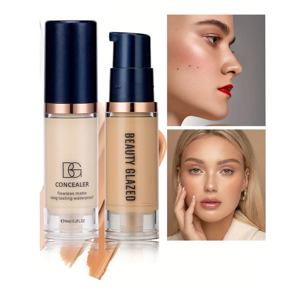 BEAUTY GLAZED Set trucco 2 pezzi Set correttore e fondotinta liquido Copertura completa Impermeabile A lunga durata Aspetto naturale Cerchio scuro