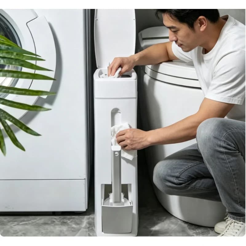 Slim Narrow Bathroom Garbage Can Multifunctional Toilet Brush Integrated Design Covered Trash Bin Home Toilet Storage Tool
