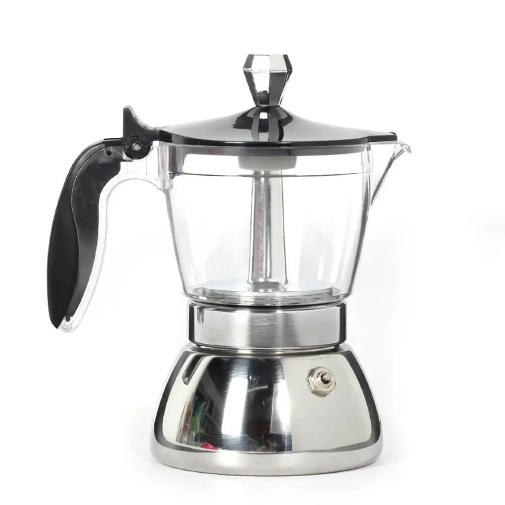 4/6 Cups Visible Moka Pot Stainless Steel Universal Coffee Maker Pot Transparent Pot Body Espresso Italian Coffee Machine Gift