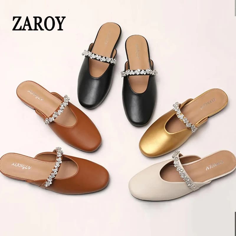 ZAROY Sandali Donna in Pelle con Strass, Ciabatte Casual da Esterno con Punta Chiusa, Taglie Forti, Modello MS9727