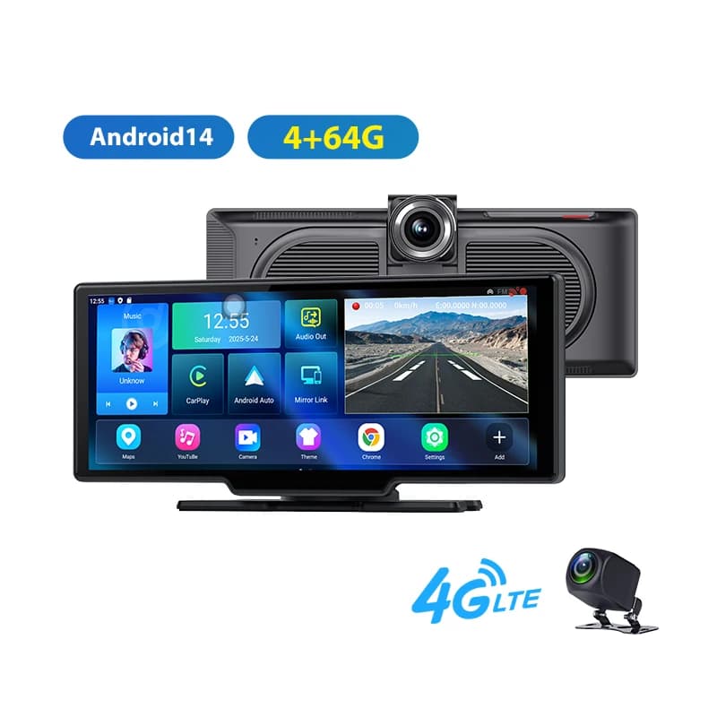 Registratore di guida ad alta definizione desktop 8+32G con controllo centrale Android 14 4G con doppia registrazione di navigazione anteriore e posteriore