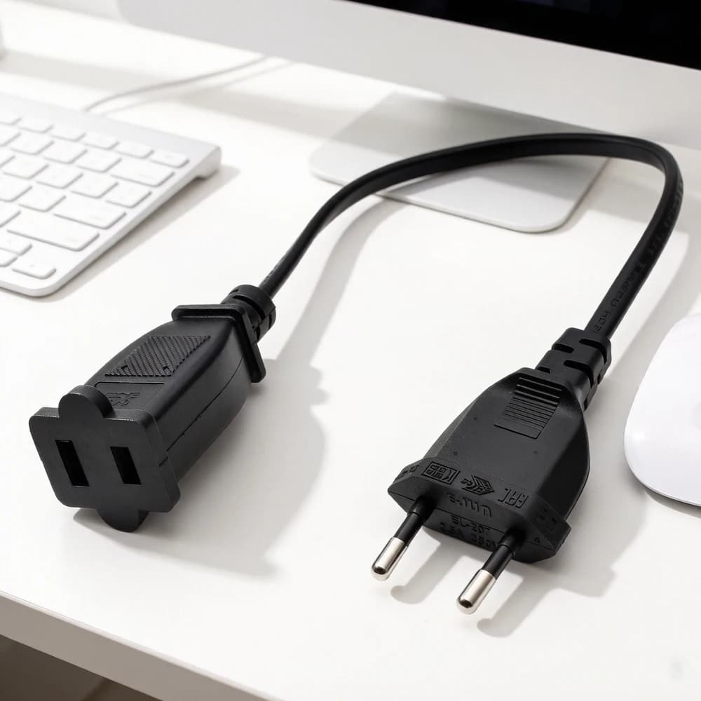 EU 2 Pin Male Plug To US NEMA 1-15R Female CE Certified Power Adapter Cable 0.3m Portable Travel Cord For Household Hospital