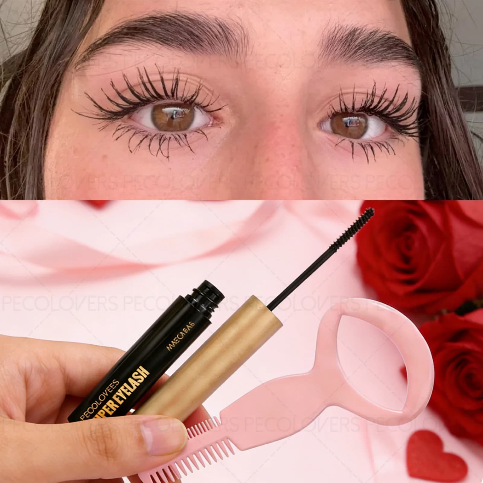 Black 2-piece/set mascara set - Waterproof, supplied with a cilia applicator with combs, to make the eyelashes curl for a longer lasting effect