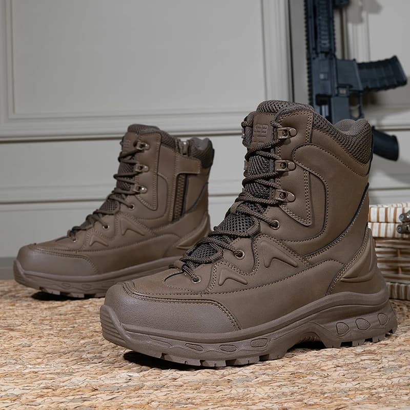 2024 Stivali da uomo in pelle Scarpe da lavoro antinfortunistiche impermeabili da uomo nel deserto Arrampicata Escursionismo Stivali da esterno da uomo alla caviglia
