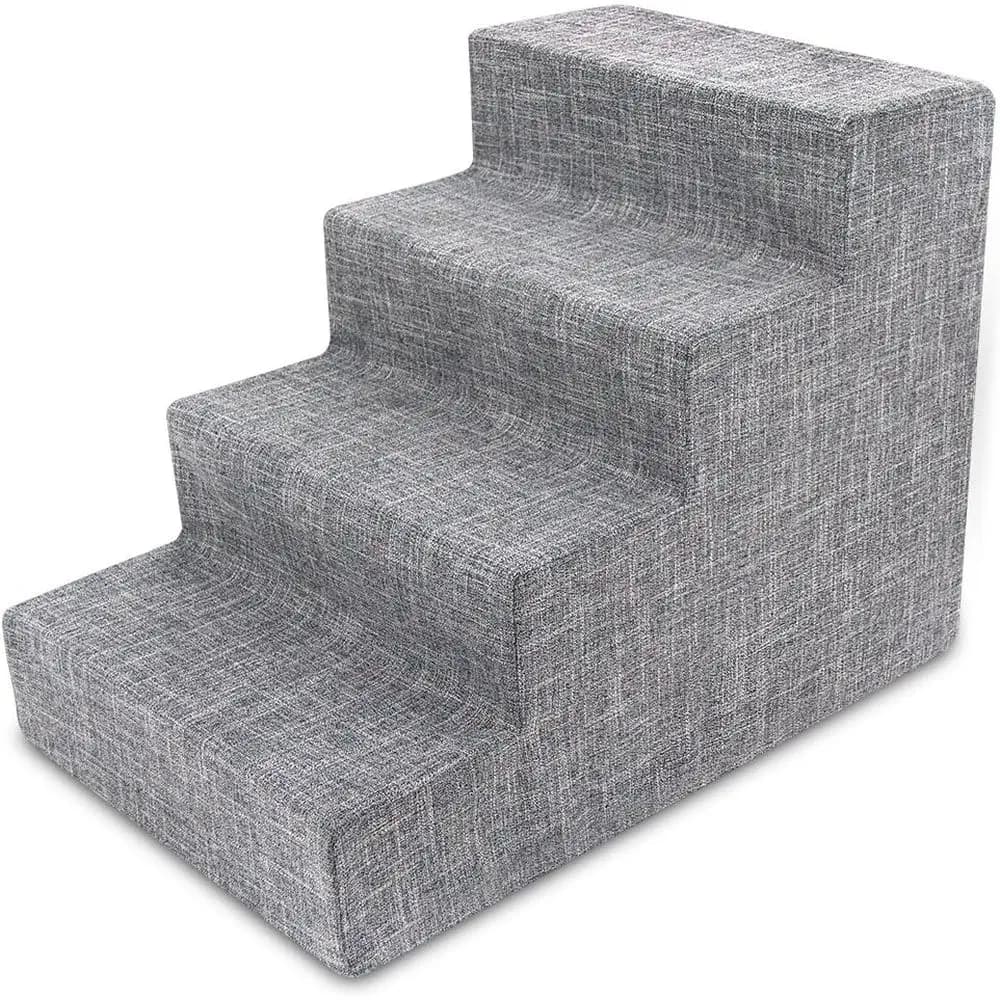 Dog Stairs & Steps - Steps for Small Dogs & Cats, Non-Slip Indoor Balanced Pet Step Support, 4-Step (18-inch Height), Ash Gray L