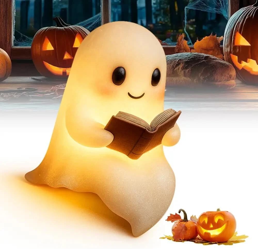 Nuova Lampada da Lettura a Forma di Fantasma, Decorazione di Halloween, Luce Notturna LED 3D a Forma di Statua di Fantasma per Lettori e Soggiorno