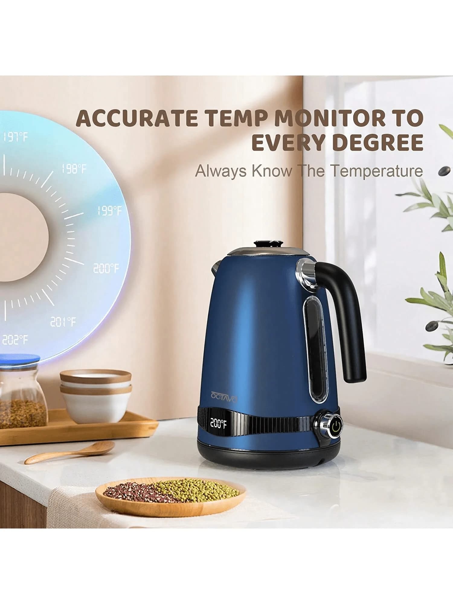 Bollitore elettrico da 1100 W, 1,7 litri, controllo della temperatura con 7 impostazioni di calore e display a LED, bollitore in acciaio inossidabile 304 con spegnimento automatico