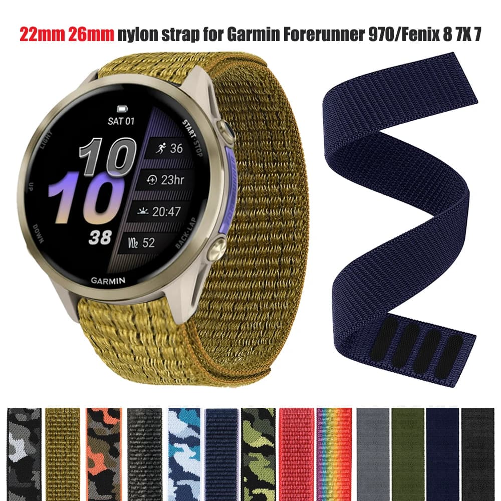 Cinturino in nylon da 22mm 26mm per Garmin Fenix E 8 7X 7 6X 6 5 plus cinturino Forerunner 970 965 955/Descent Mk3i/MARQ braccialetto intrecciato