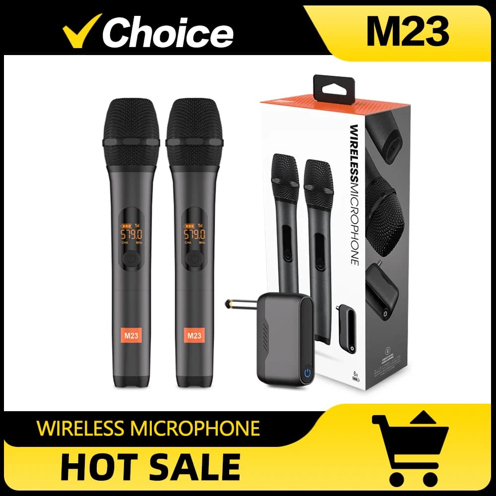 Microfono Wireless M23 UHF sistema Karaoke a 2 canali con ricevitore ricaricabile microfono portatile senza fili per altoparlante per feste in chiesa