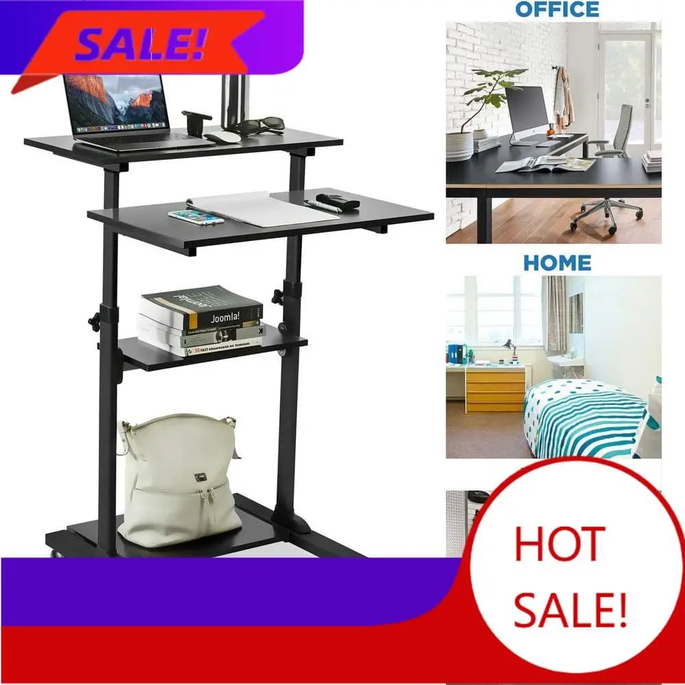 Scrivania mobile regolabile in altezza fino a 54,7 pollici, supporto portatile per laptop con 4 ripiani, postazione di lavoro mobile per casa e ufficio.