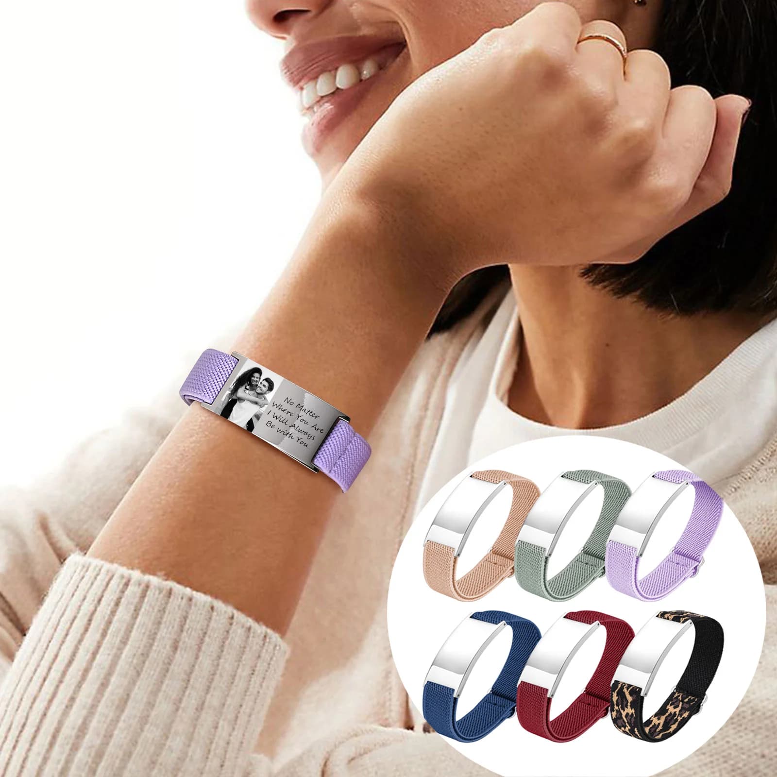 Braccialetto elastico fotografico personalizzato per donna uomo, bracciale a catena militare impermeabile regolabile, gioielli identificativi personalizzati incisi