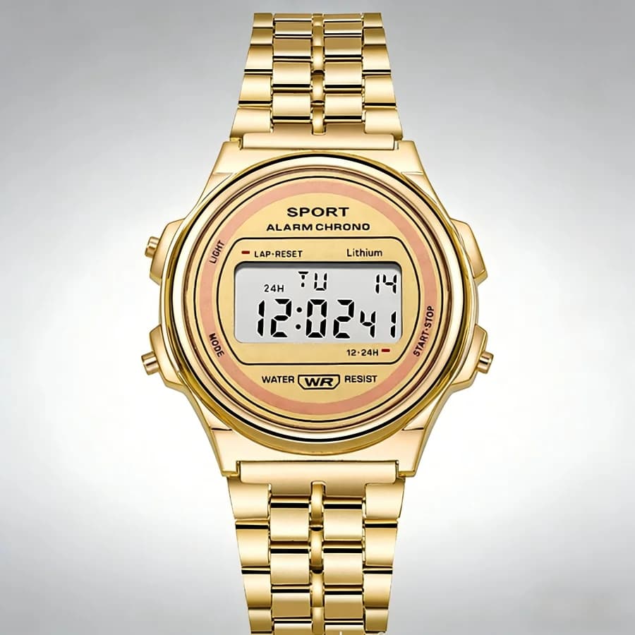 Women's Casual LED Electronic Watch Waterproof Multifunction Retro Stainless Steel Wrist Watch