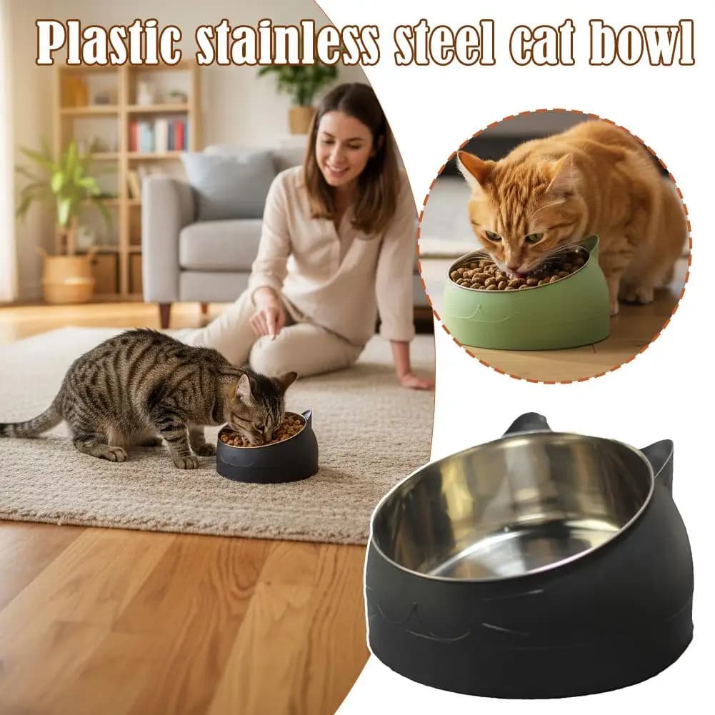 1/2/5pcs Cat Bowl Creative Inclined Kitten Puppy Food Feeding Bowls Stainless Steel Cats Drinking Feeder Pet Dogs Cats Feeders
