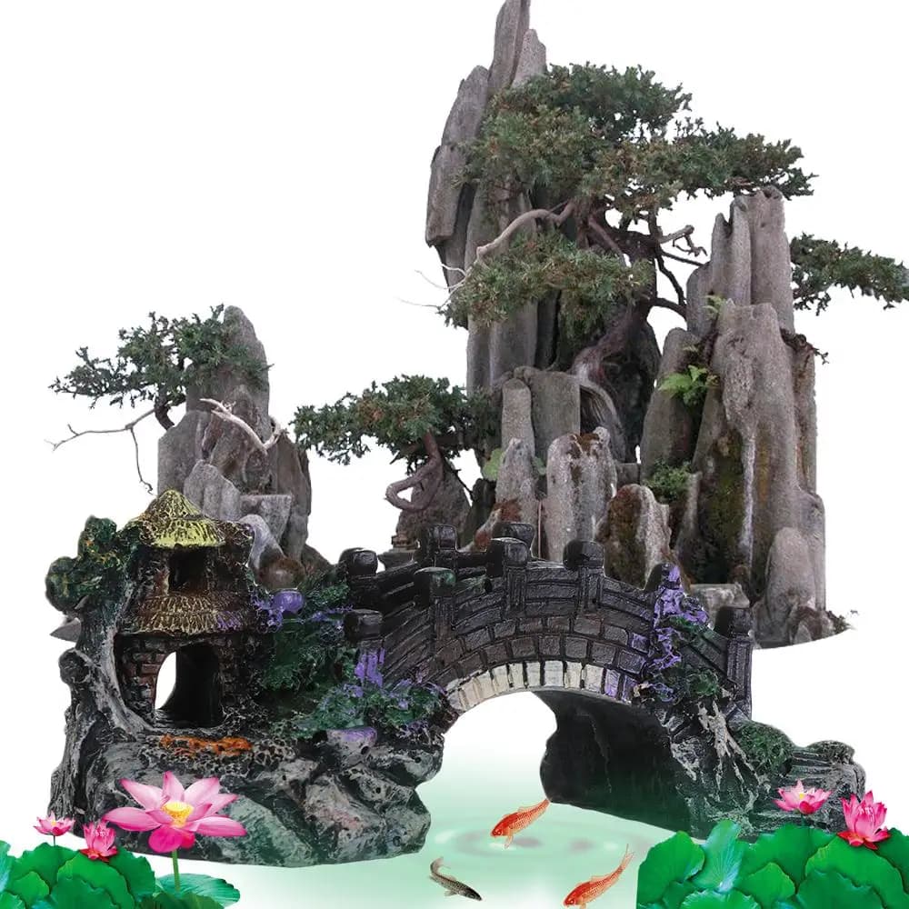Aquarium Accessories Arbor Tree Plant Fake Landscaping Fish Tank Ornament Artificial Bridge Rockery Resin Aquarium Ornaments