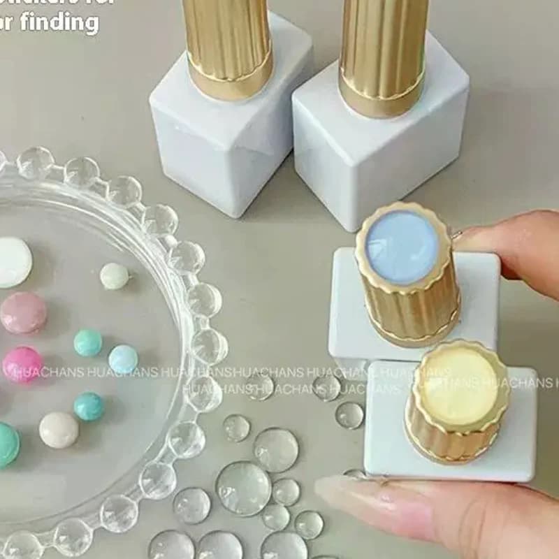 Mini Cartella Colori in Vetro per Manicure, Scheda Colori per Smalto, Piastra per Colla per Unghie, Strumento per Manicure con Perline Rotonde 3D Altamente Trasparenti