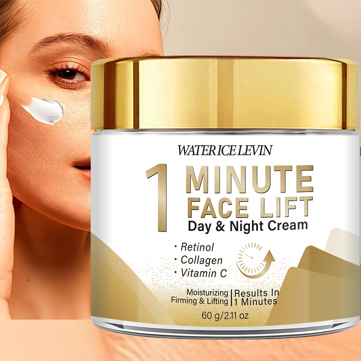 Crema Giorno e Notte Effetto Lifting Rapido con Retinolo, Collagene e Vitamina C. Idratante, Rassodante, Lifting. Risultati in 1 minuto. 60g.