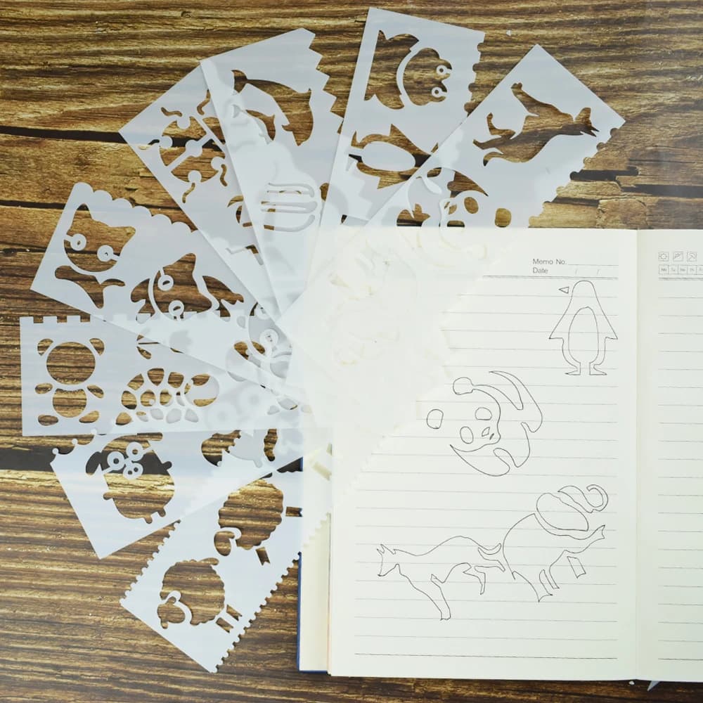 8pcs/Set Hollow-Out Stencil Templates Rulers Waterproof Plastic Multifunctional Drawing Scrapbooking Craft Stencils DIY Tools