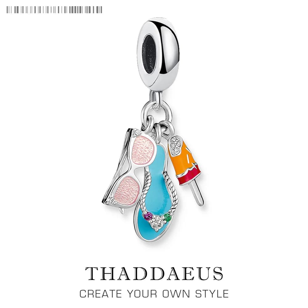 Sunglasses, Flip Flops & Popsicle Pendant Dangle Charm For Women Men DIY Jewelry Trendy Holiday Gift Real 925 Sterling Silver
