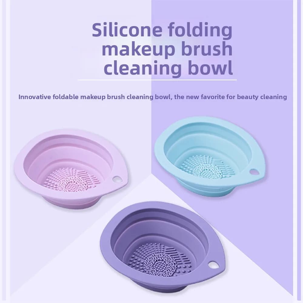 Ciotola Pieghevole in Silicone per Lavaggio Pennelli Trucco e Beauty Blender, Tappetino a Goccia per Pulizia Strumenti di Bellezza