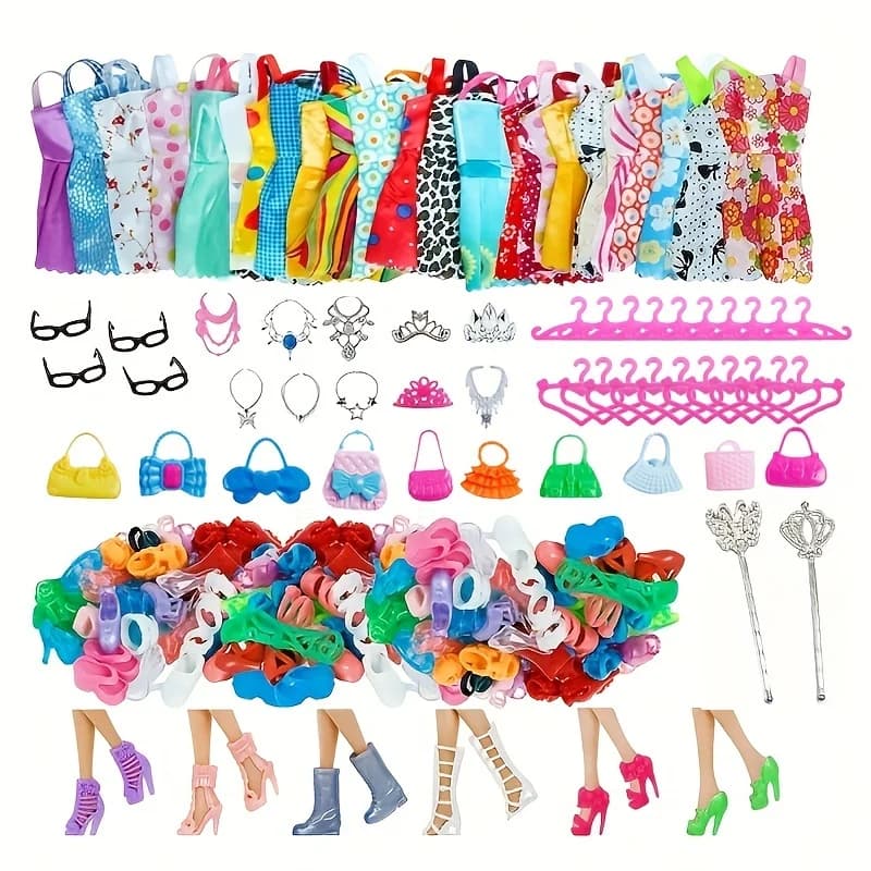 Random 1Set Doll Accessories for Girl Doll Shoes Boots Mini Dress Handbags Crown Hangers Glasses Doll Clothes Kids Toys 11.5''