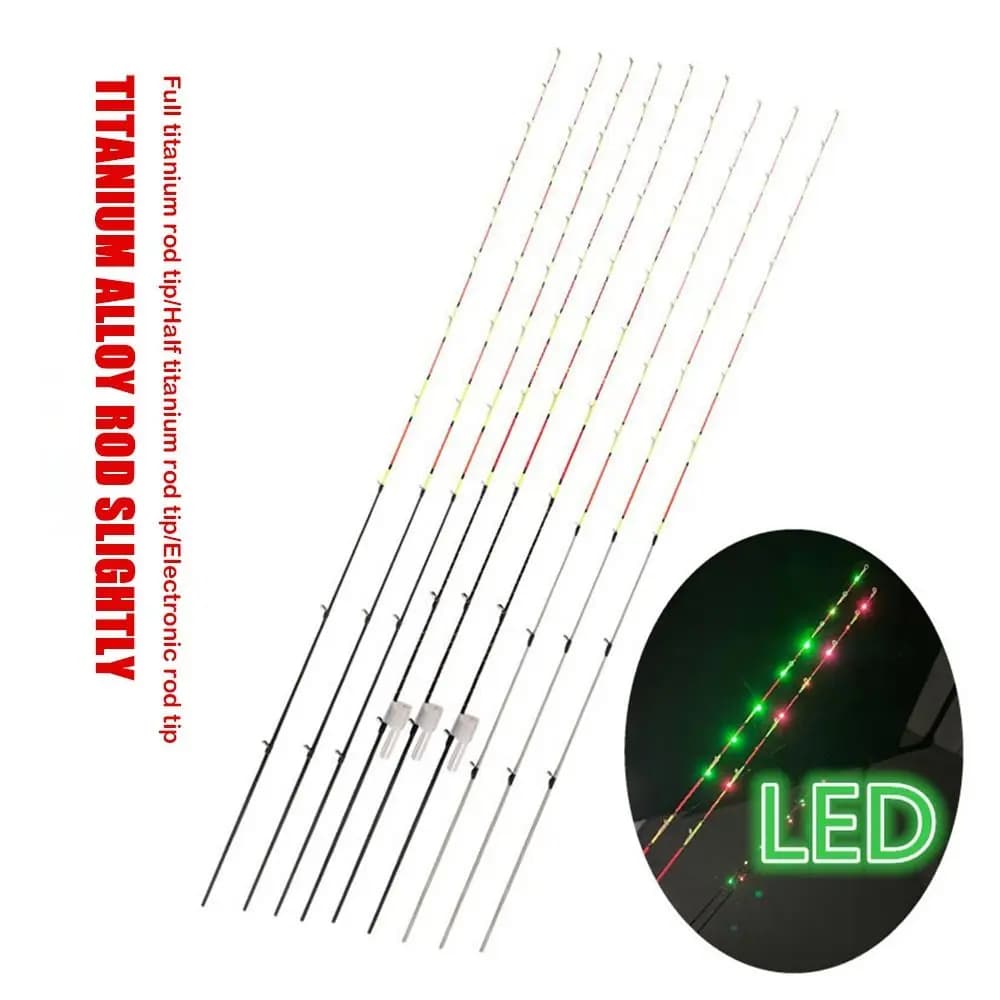 Canna da Pesca in Fibra di Carbonio con Punta in Titanio Parziale/Totalmente in Titanio, Canna da Pesca in Fibra di Vetro con LED, Portatile per Spinning