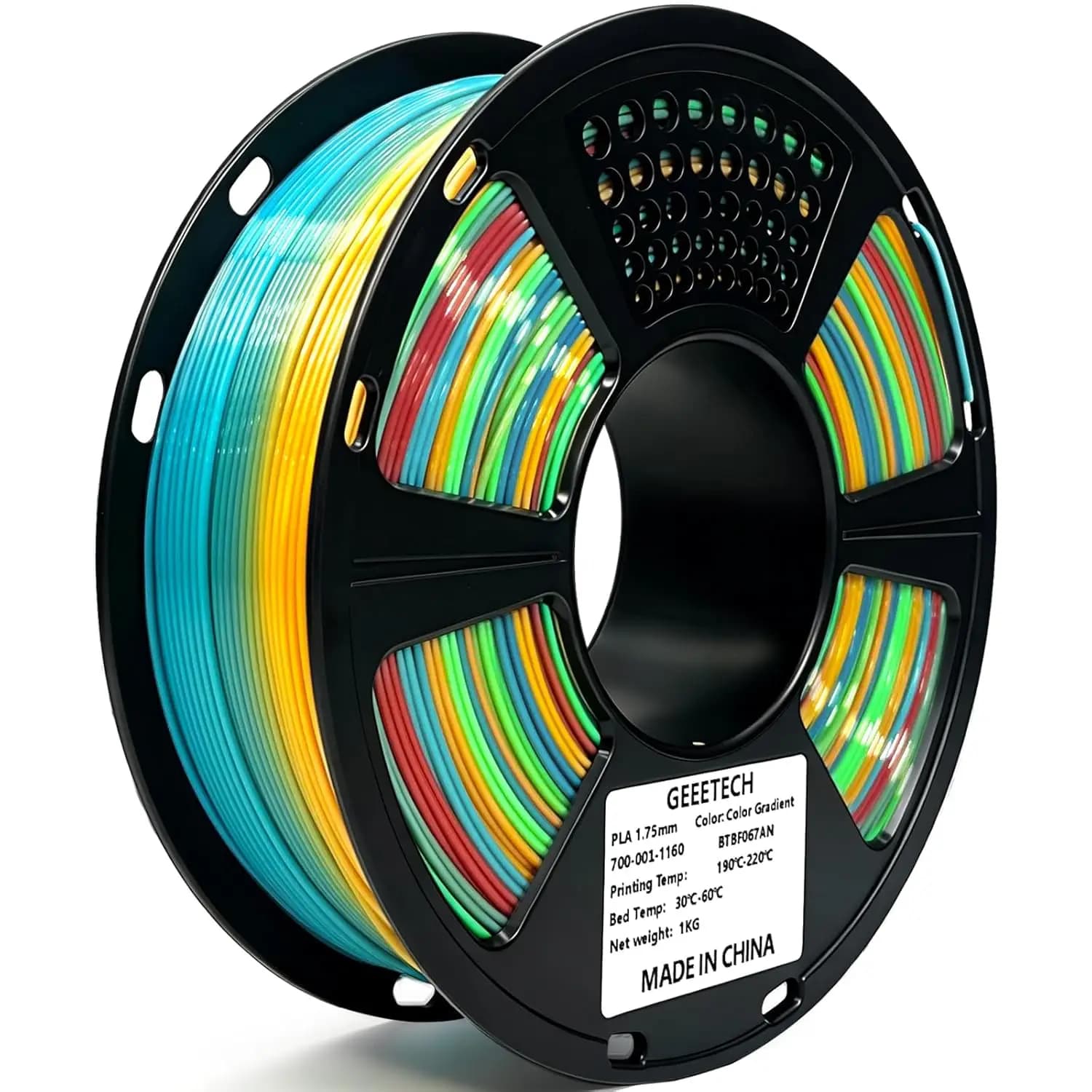 Filamento PLA Arcobaleno 1.75mm, Filamento Multicolore per Stampante 3D, Bobina da 1kg con Cambio Colore, Precisione Dimensionale +/- 0.02 mm