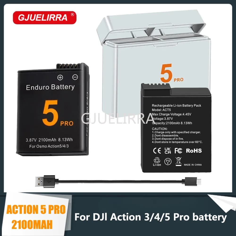 For DJI Osmo Action 5 Pro Action 4 Camera battery 2100 mAh battery and 2 slot fast charger for DJI Action 3 4 5 Pro accessories