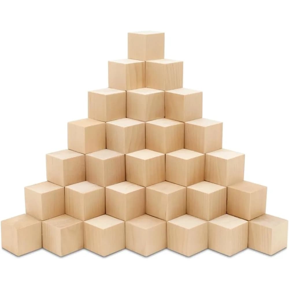 Blocchi di Legno Grezzi Grandi 3 Pollici, Cubi Fai-da-Te per Giochi di Costruzione e Impilamento STEM, Set da 25