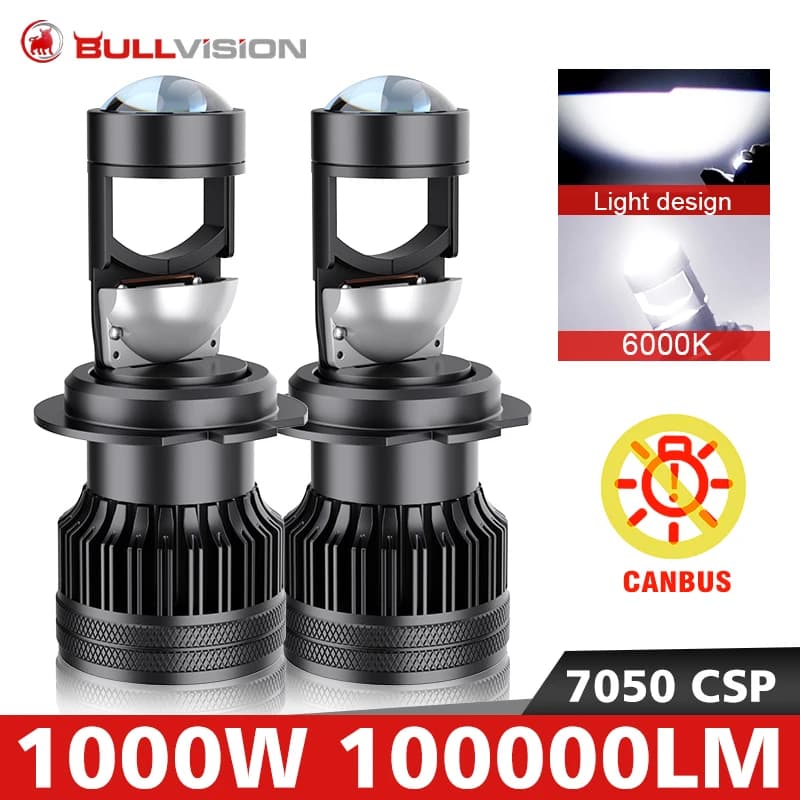 Bullvision H7 H11 H4 LHD RHD LED Headlight Mini Lens Projector 9005 9006 HB3 HB4 Hi/Low Beam STG Canbus Bulb For Car/Motor 12V