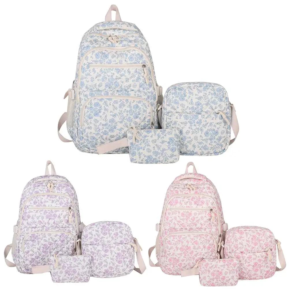 Women 3pcs Set Casual Bookbag with Lunch Bag and Floral Backpack High Capacity Backpack for Girls Travel Daily Use