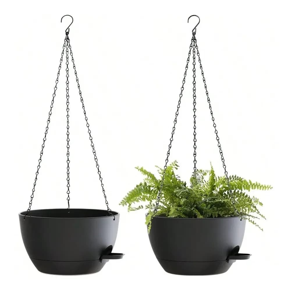 Cesti pensili da 12 pollici (2 pezzi) con catene, fioriere pensili autoirriganti per piante da interno ed esterno, vasi pensili in plastica per fiori.