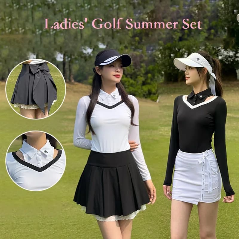 SG Golf Abbigliamento da tennis Donna Manica lunga T-shirt rinfrescante Gonna a pieghe con fiocco Donna Polo cava Gonna da golf attiva da palestra