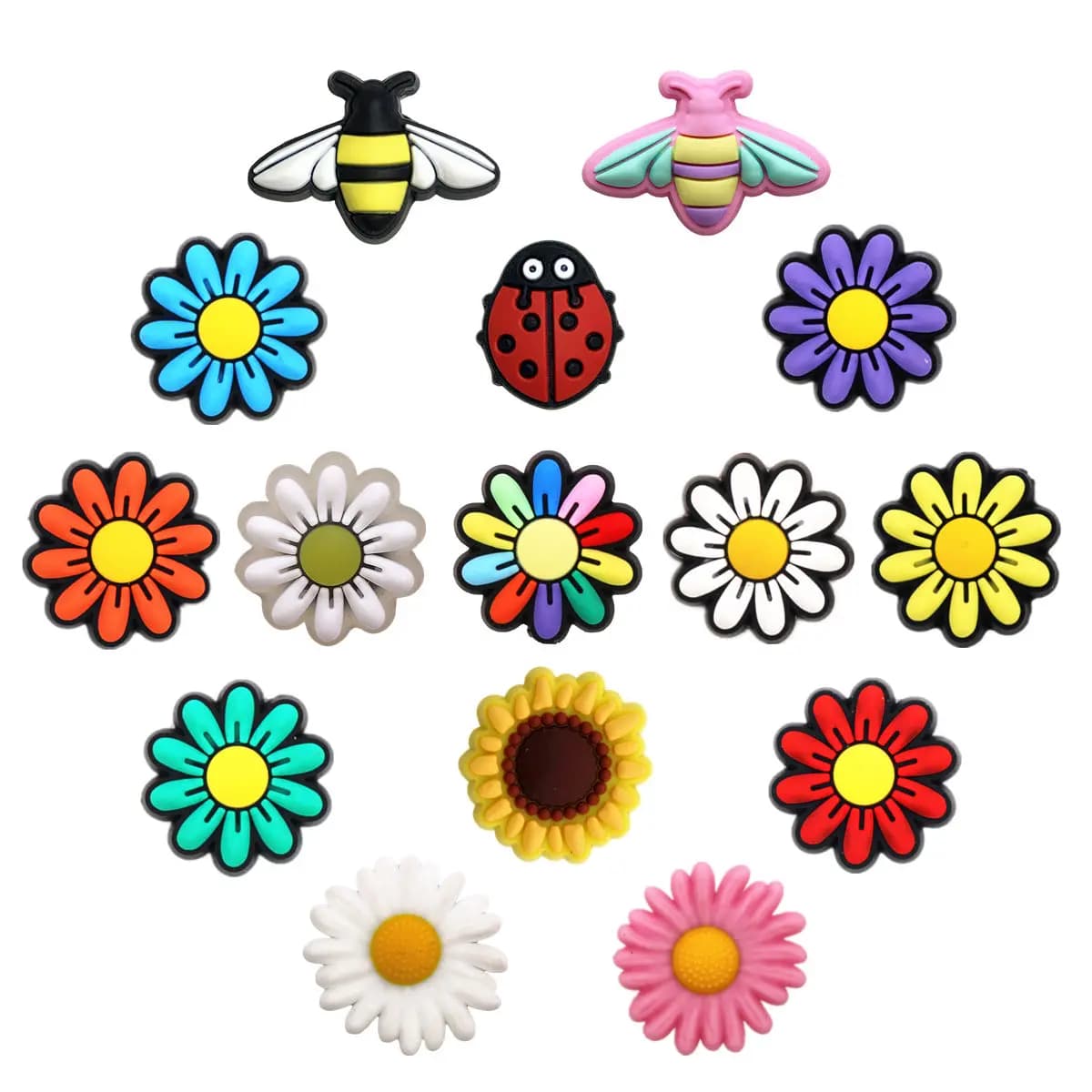 1 pz. Charm Originale a Forma di Margherita per Scarpe, Decorazioni Designer, Simpatiche Ape Coccinella, Accessori in PVC per Fibbie Superiori di Sandali, Fiori, Spille per Zoccoli
