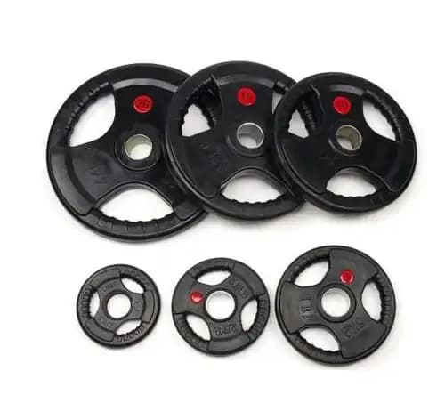Custom Logo 5KG 10KG 15KG 20KG 25KG Weight Plates Color Rubber Coating Barbell Plate Discs Three Handles Cast iron weight plate