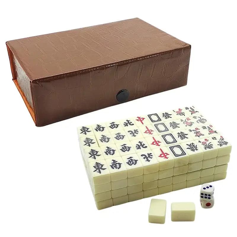 Set di giochi Mahjong cinese 144 Mini tessere incise bianche per la raccolta della famiglia gioco in stile cinese gioca tempo libero in famiglia