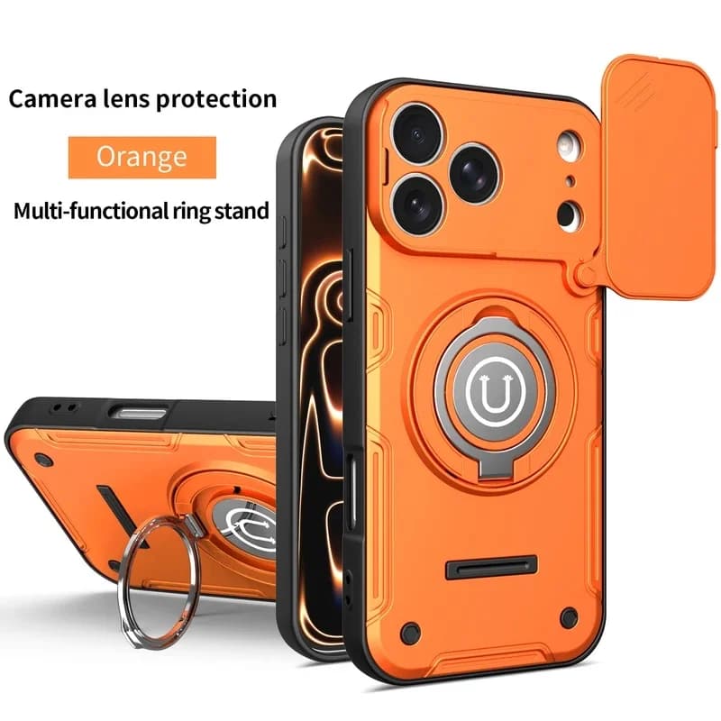 2 in 1 Rotating Ring Stand Phone Case For iPhone 17 Pro 16 15 Pro Max Anti-fall Shockproof Camera Lens Protective Cover