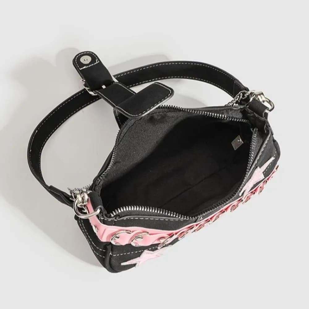 Y2K Large Capacity Stars Pattern Handbags Trendy Vintage Denim Underarm Bag Chain Splicing Retro Shoulder Bags Daily Carry