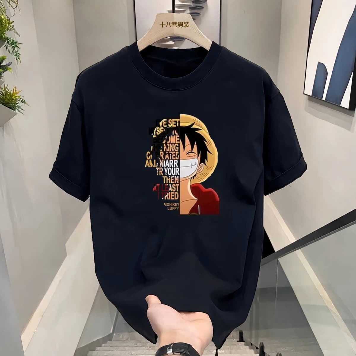 ONE PIECE Estate Cappello di Paglia Giapponese Rufy Anime Periferico Manica Corta da Uomo Estate Adolescente Studente Girocollo T-Shirt Top Tide