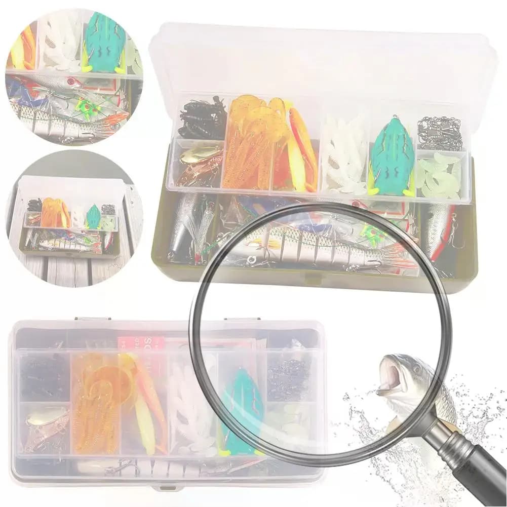 Kit di Esche da Pesca Miste, Set di Esche Morbide e Dure con Scatola per Attrezzatura, per Bass, Luccio, Accessori per Pesca a Crank