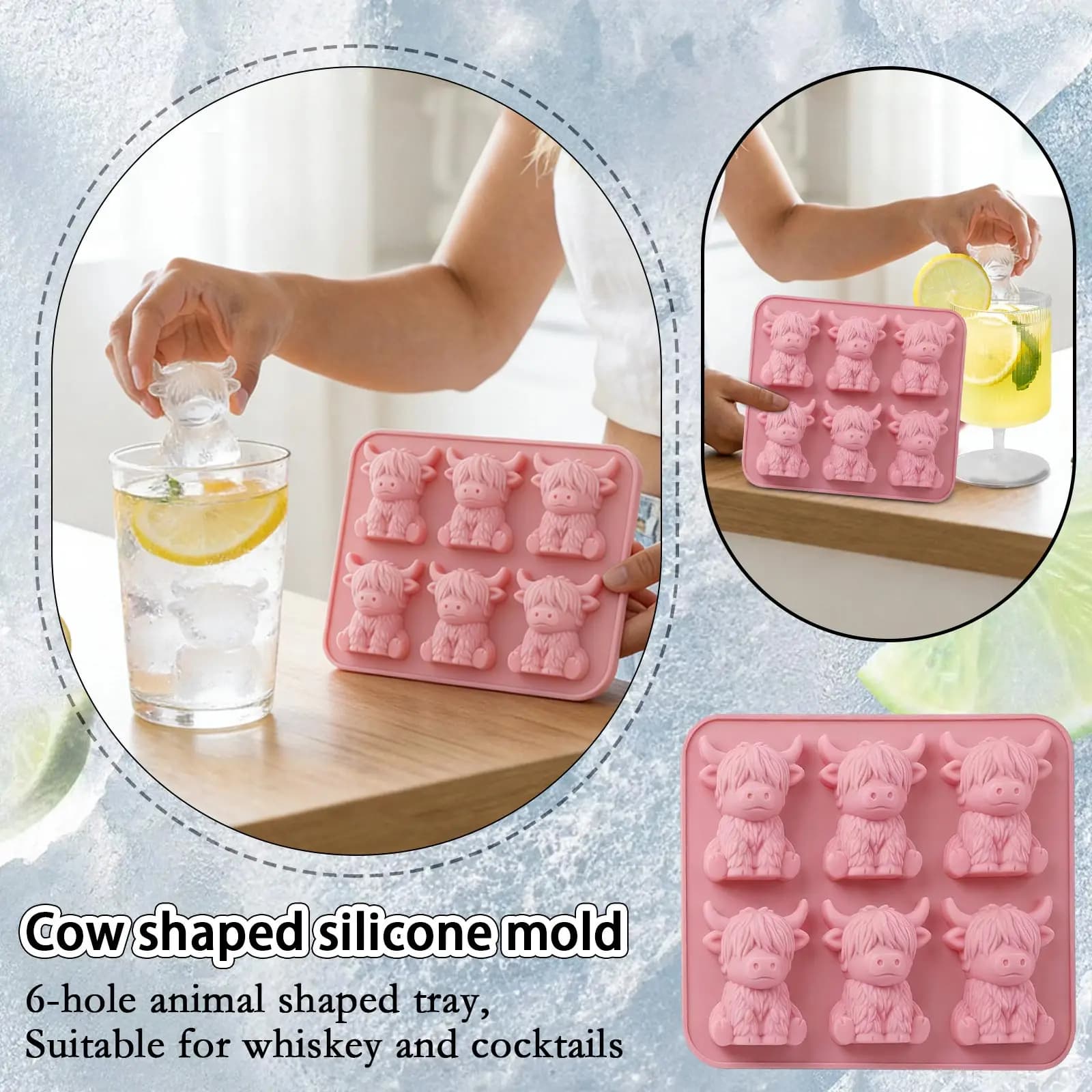 Stampi per cubetti di ghiaccio a forma di mucca, adorabili stampi 3D per cubetti di ghiaccio, perfetti per bevande, feste e regali, simpatici stampi in silicone a forma di animale