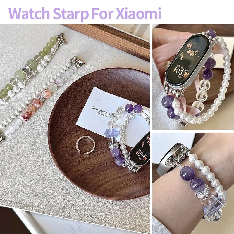 Natural Crystal Pearl Band for Xiaomi Watch 10 9 8Pro S4 S3 Boho Elastic Beaded Bracelet for Redmi Watch 6 5 4 Women Watch Strap