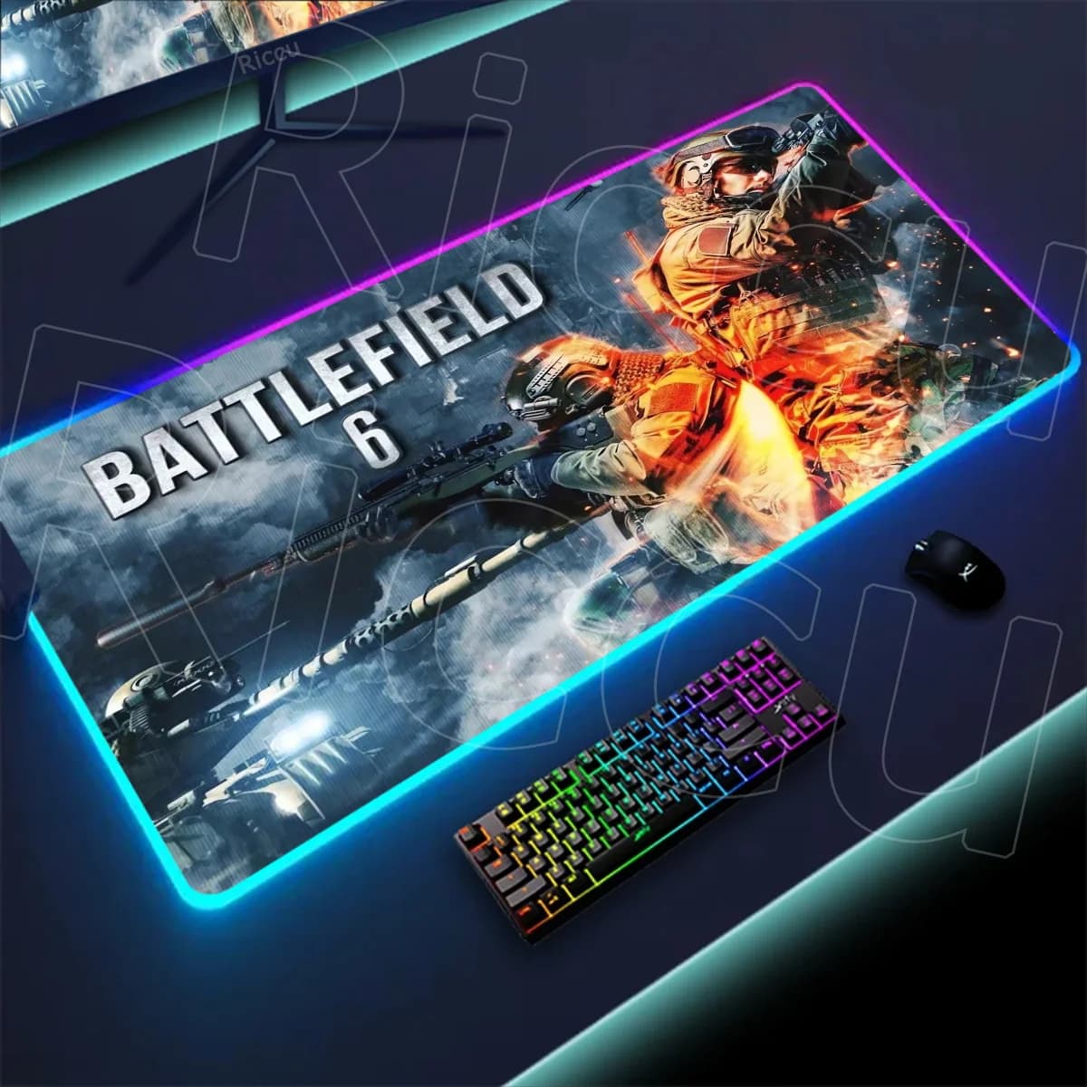 Nuovo Gamer Rgb Tappetino da scrivania Retroilluminazione Led Tappetino per mouse Configurazione Accessori da gioco Tappetino per mouse grande Retroilluminazione B-Battlefield 6 Tappetino per mouse