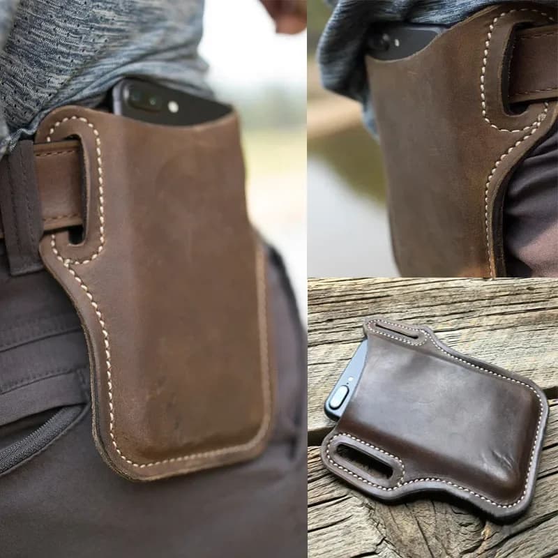 Cellphone Loop Holster Belt Men Phone Case Holster Waist Bag Props Leather Purse Phone Wallet Running Pouch Travel Camping Bags