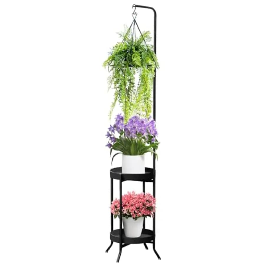 Supporto per Piante da Interno ed Esterno Salvaspazio, Scaffale Angolare in Metallo per 3 Vasi, Supporto per Fiori a 2 Livelli, Alto 61 Pollici, Design Moderno