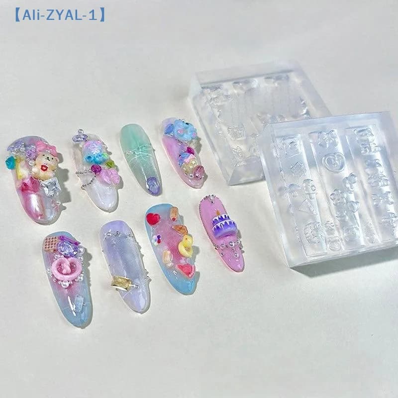 【ZYAL-1】Stampo in Silicone 3D per Unghie a Forma di Gelato e Pane, Modelli per Unghie a Forma di Orso Cartone Animato, Decorazioni Fai-da-Te per Nail Art, Piastre per Stamping, Strumento per Manicure